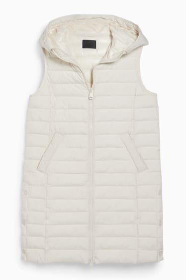 Women - Quilted gilet with hood - creme
