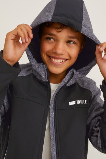 Niños - Chaqueta softshell con capucha - negro