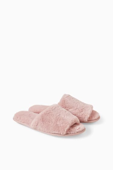 Women - Faux fur slippers - rose