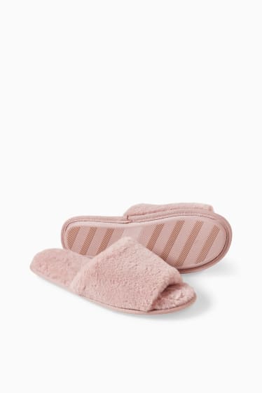 Women - Faux fur slippers - rose