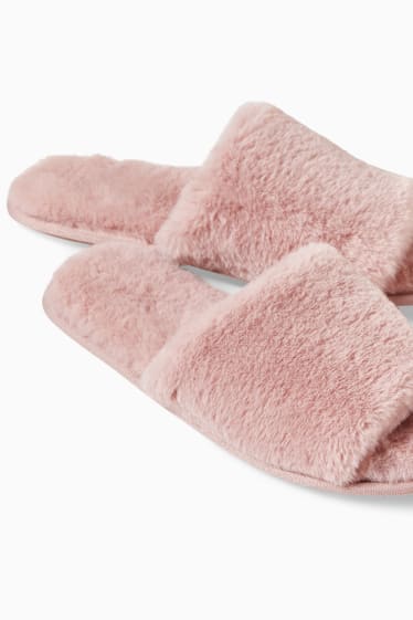 Women - Faux fur slippers - rose