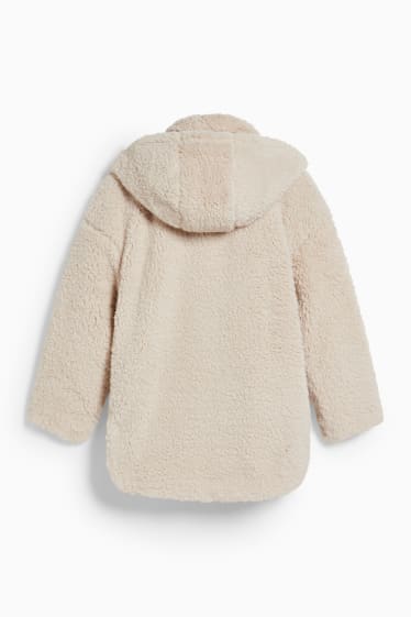 Children - Teddy fur coat with hood - beige