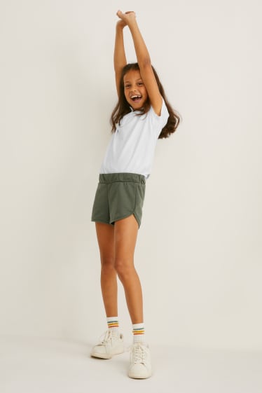 Enfants - Lot de 2 - shorts en molleton - rose / vert foncé