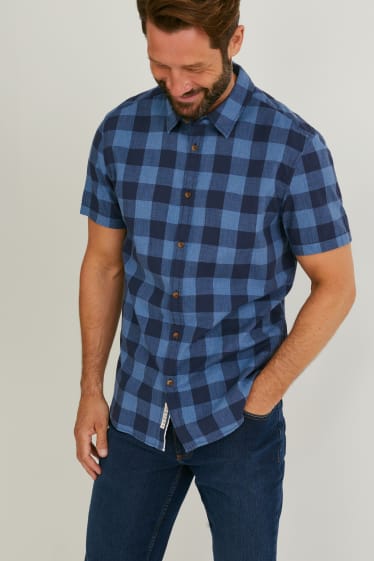 Hommes - MUSTANG - chemise - coupe slim - col kent - à carreaux - bleu  / bleu foncé