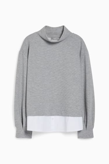 Damen - Sweatshirt - 2-in-1-Look - hellgrau-melange