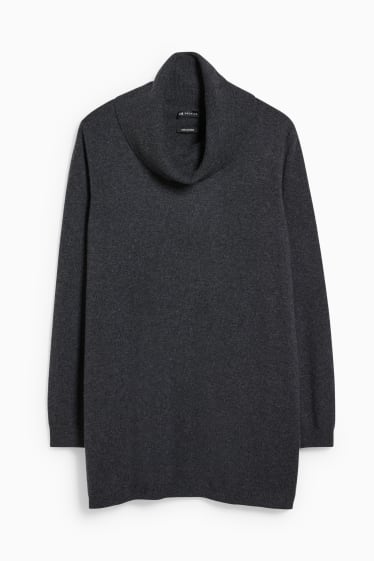 Women - Cashmere polo neck jumper - anthracite