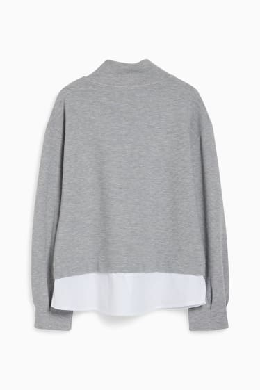 Mujer - Sudadera - look 2 en 1 - gris claro jaspeado