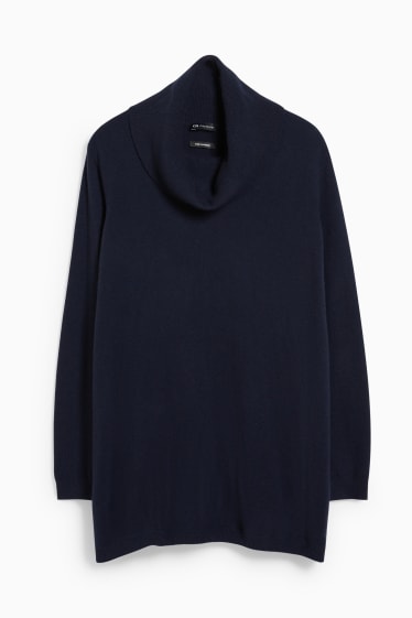Women - Cashmere polo neck jumper - dark blue