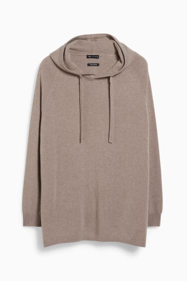 Women - Hooded cashmere jumper - taupe