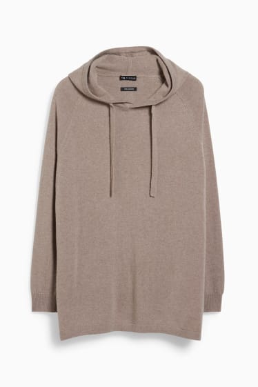 Femmes - Pull en cachemire à capuche. - taupe