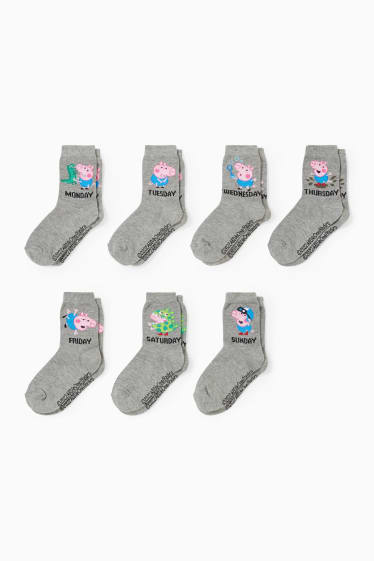 Dětské - Multipack 7 ks - Prasátko Peppa - ponožky s motivem - šedá-žíhaná