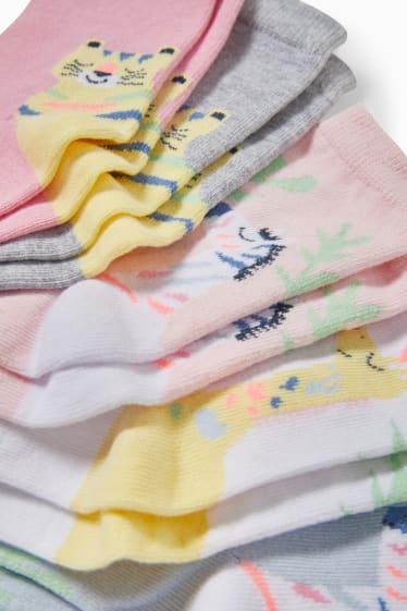 Children Girls - Multipack of 5 - safari - socks with motif - white
