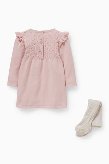 Babies - Set - knitted baby dress and tights - 2 piece - light rose