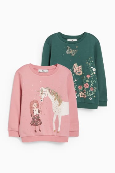 Kinderen - Set van 2 - sweatshirt - roze / donkergroen