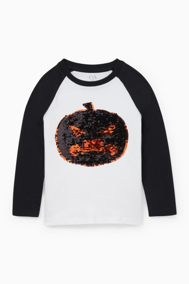 Kinderen - Halloween - longsleeve - glanseffect - wit / zwart