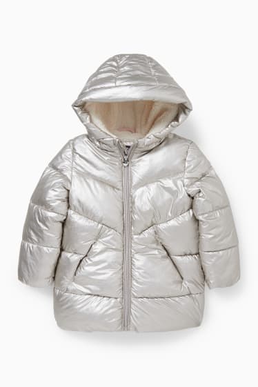 Kinder - Steppjacke mit Kapuze - glänzend - silber