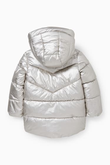 Kinder - Steppjacke mit Kapuze - glänzend - silber