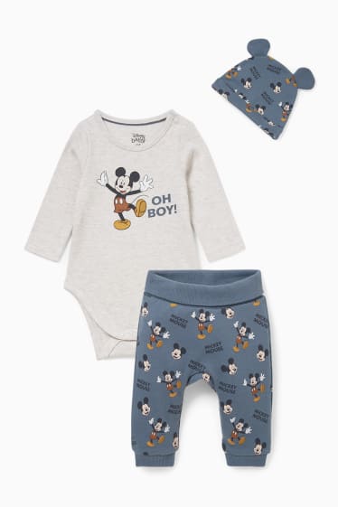 Babys - Micky Maus - Baby-Outfit - 3 teilig - blau / dunkelgrau