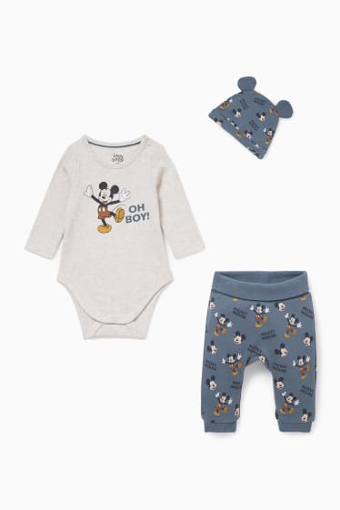Bebés - Mickey Mouse - conjunto para bebé - 3 piezas - azul / gris oscuro