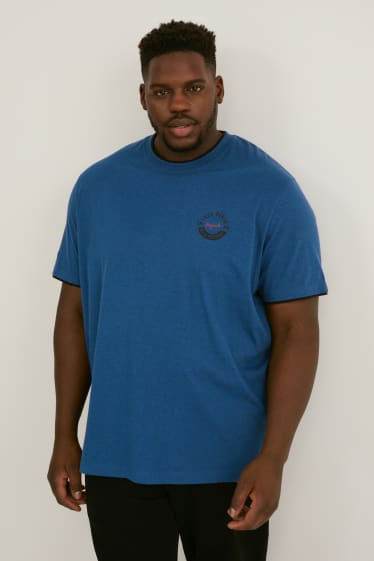 Mężczyźni - T-shirt w stylu 2 w 1 - ciemnoniebieski