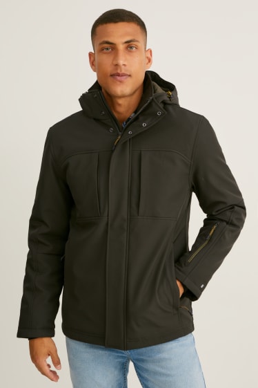 Uomo - Giacca soft shell con cappuccio - idrorepellente - verde scuro