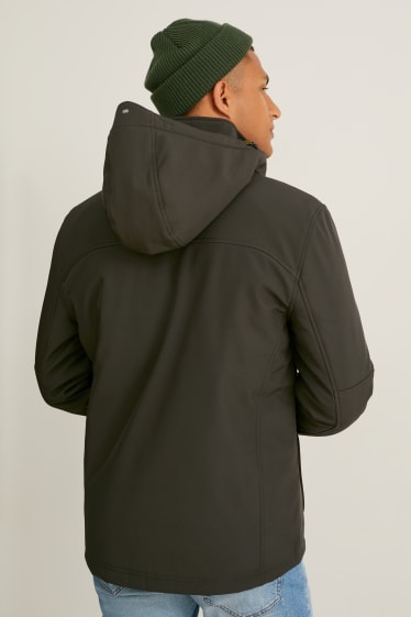 Pánské - Softshellová bunda s kapucí - vodoodpudivá - tmavozelená