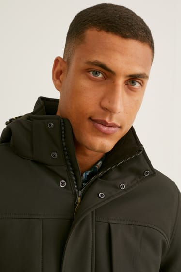 Hombre - Chaqueta softshell con capucha - hidrófuga - verde oscuro