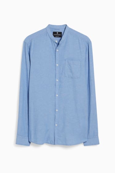 Men - CLOCKHOUSE - shirt - regular fit - band collar - organic cotton - light blue