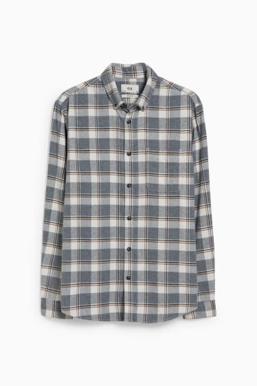 Bărbați - Cămașă flanel - regular fit - guler cu nasturi - în carouri - alb / gri