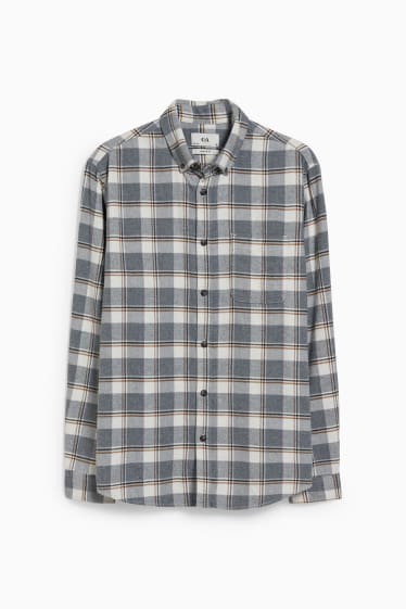 Men - Flannel shirt - regular fit - button-down collar - check - white / gray