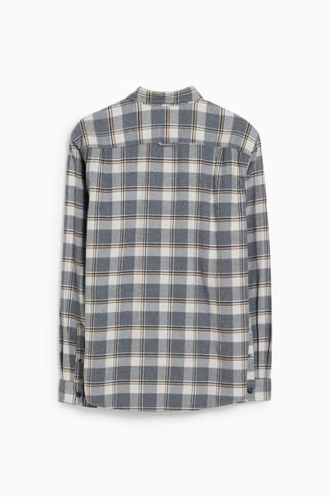 Bărbați - Cămașă flanel - regular fit - guler cu nasturi - în carouri - alb / gri