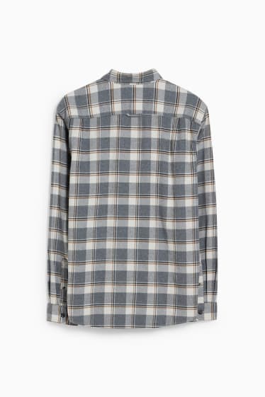 Pánské - Flanelová košile - regular fit - button-down - kostkovaná - bílá/šedá