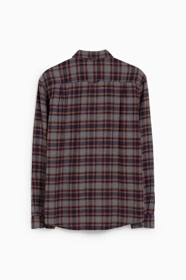 Heren - Flanellen overhemd - regular fit - kent - geruit - grijs / donkerrood