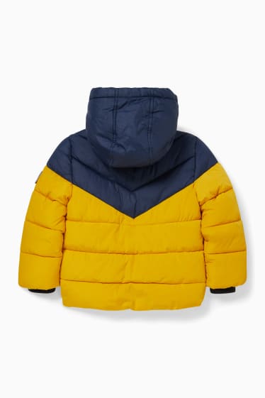 Dzieci - Pikowana kurtka z kapturem - żółty