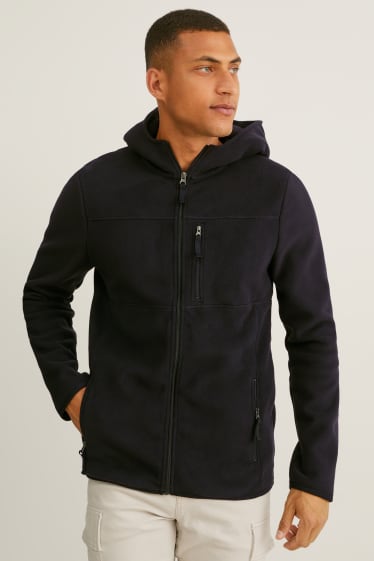 Pánské - Fleecová bunda s kapucí - černá