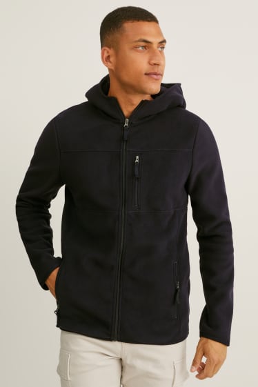 Men - Fleece jacket with hood - black