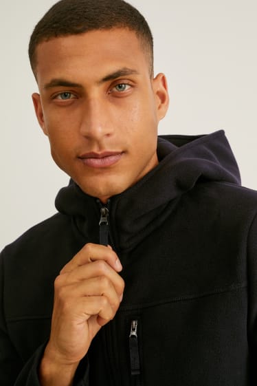 Pánské - Fleecová bunda s kapucí - černá