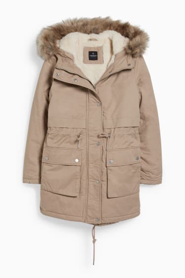 Women - CLOCKHOUSE - parka with hood and faux fur trim - winter - beige