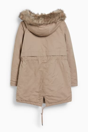 Women - CLOCKHOUSE - parka with hood and faux fur trim - winter - beige