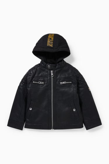 Bambini - Giacca stile motociclista con cappuccio - similpelle - nero