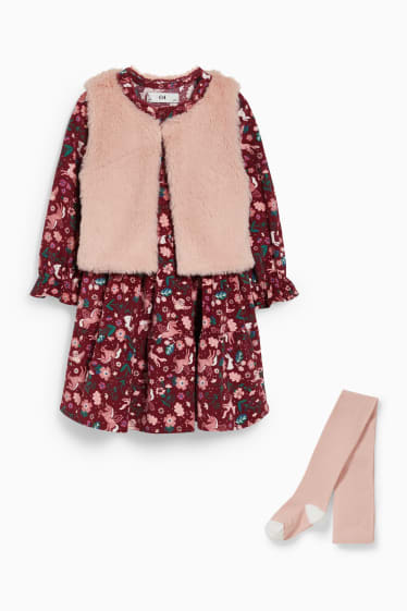 Children - Set - dress, waistcoat and tights - 3 piece - pink / rose