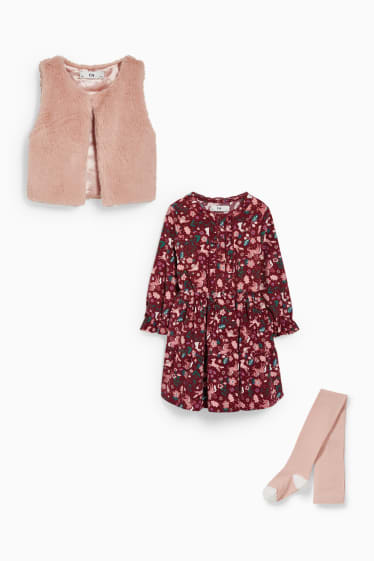 Dzieci - Komplet - sukienka, kamizelka i rajstopy - 3 części - różowy / jasnoróżowy