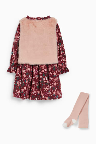 Dzieci - Komplet - sukienka, kamizelka i rajstopy - 3 części - różowy / jasnoróżowy