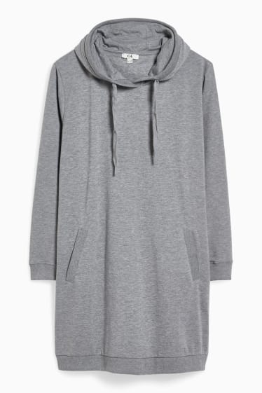 Women - Sweatshirt dress with hood - gray-melange