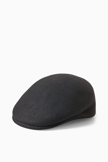 Men - Woollen flat cap - black
