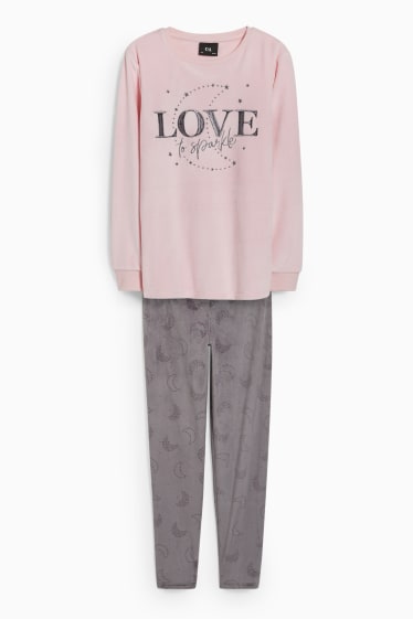 Kinder - Pyjama - 2 teilig - grau / rosa