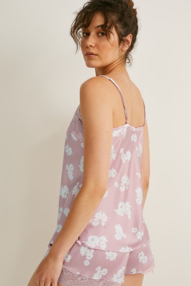 Damen - Pyjama-Top - geblümt - rosa