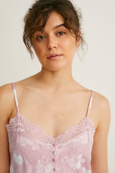 Damen - Pyjama-Top - geblümt - rosa