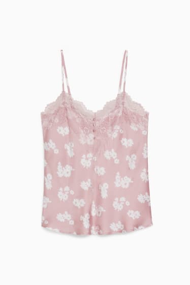 Damen - Pyjama-Top - geblümt - rosa