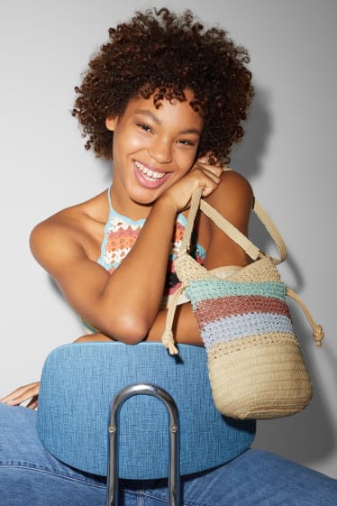 Femmes - CLOCKHOUSE - petit sac en bandoulière en paille - à rayures - beige